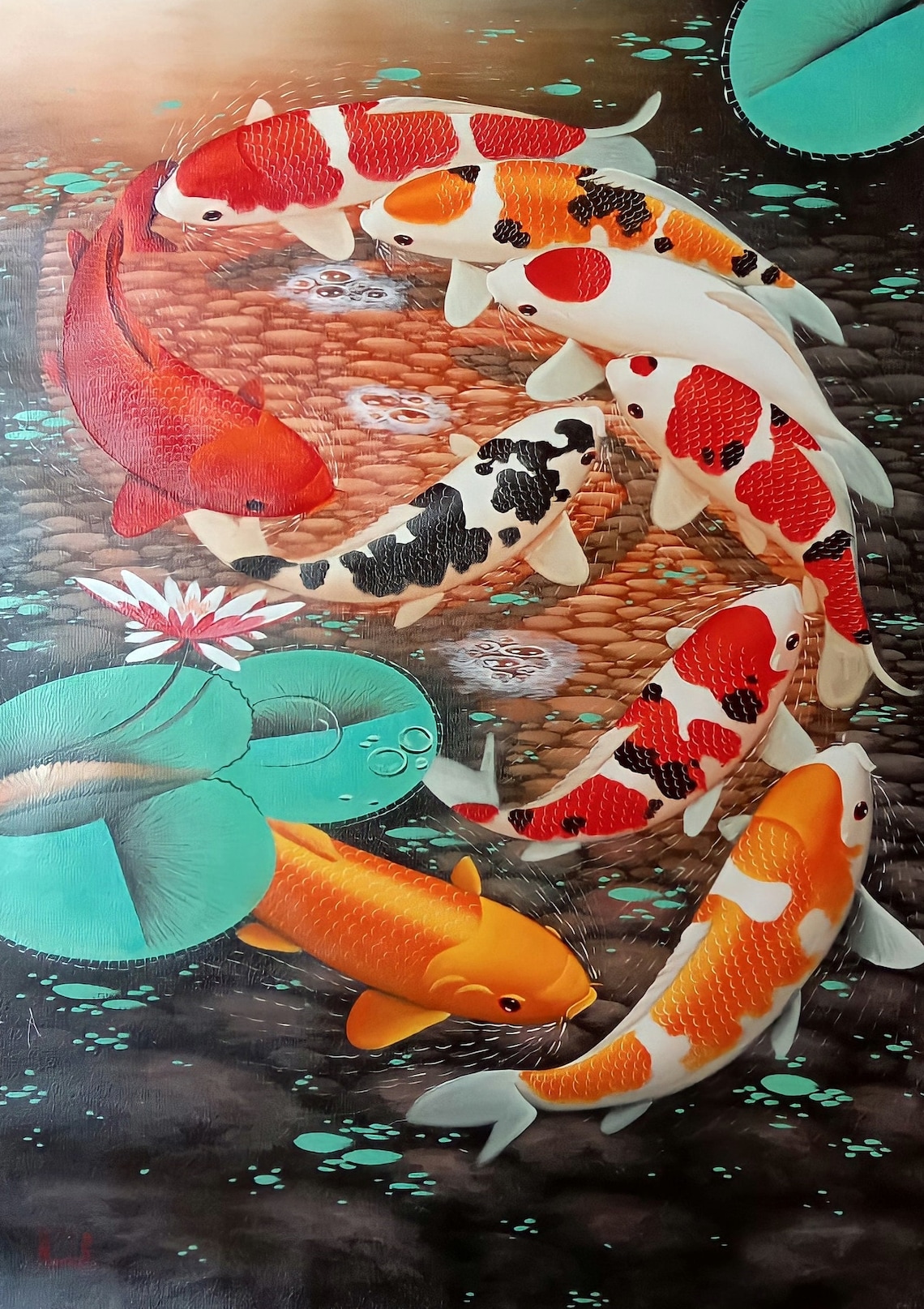 Koi Fish Forming Number 9, Red Art Print - Image 5
