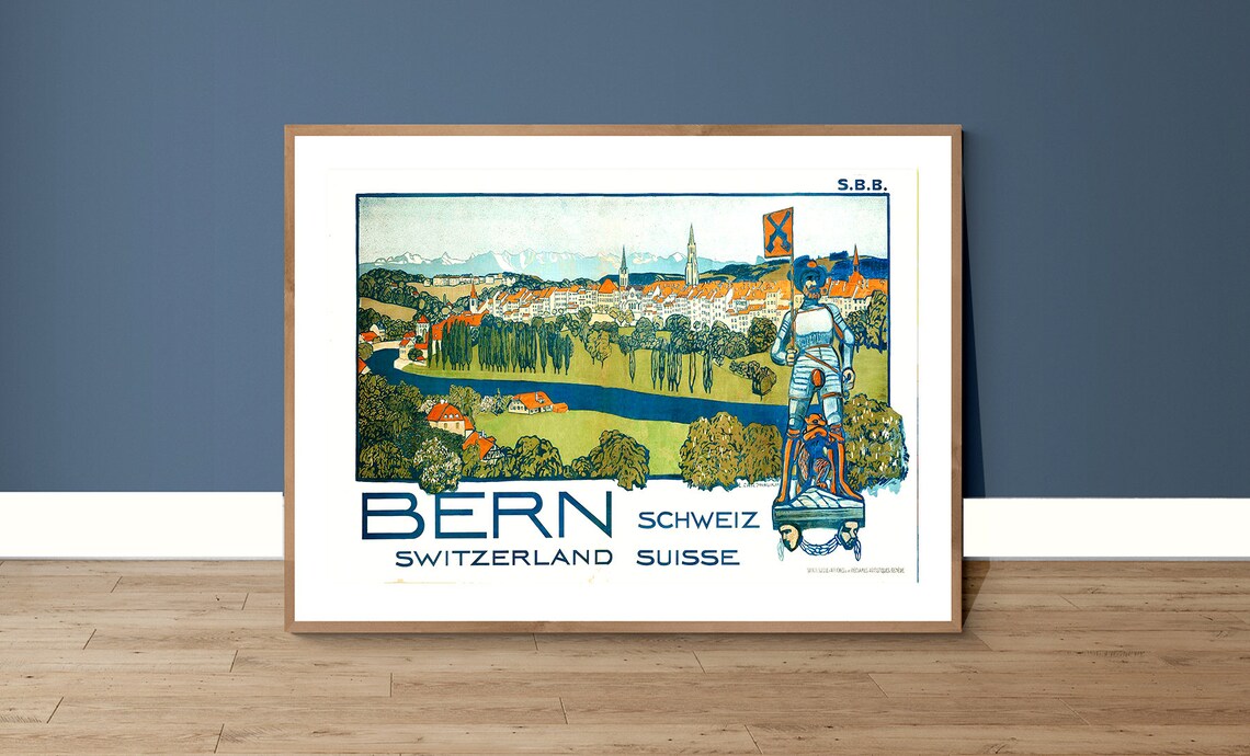 Bern Switzerland Vintage SBB Swiss Capital City Travel Poster - Image 2