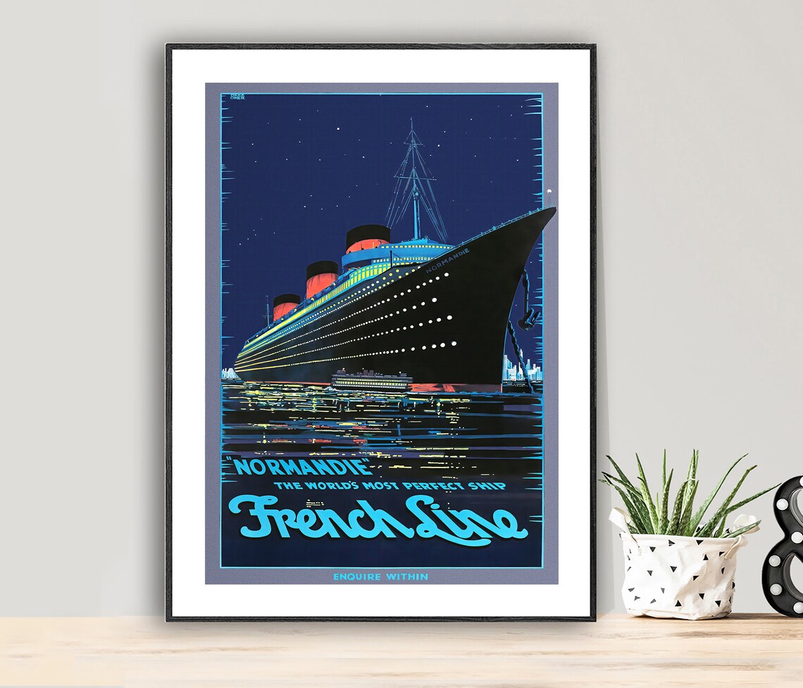 Normandie French Line Vintage Travel Poster
