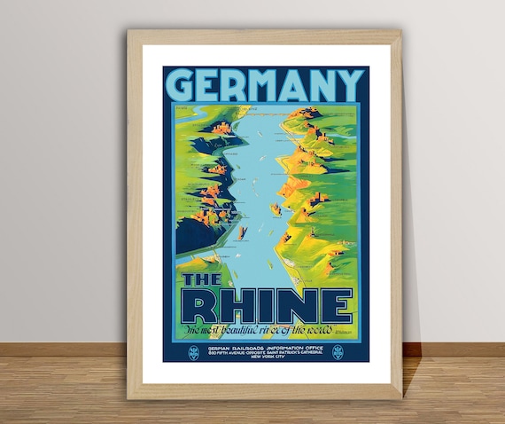 Rhine River Vintage Travel Poster, Germany