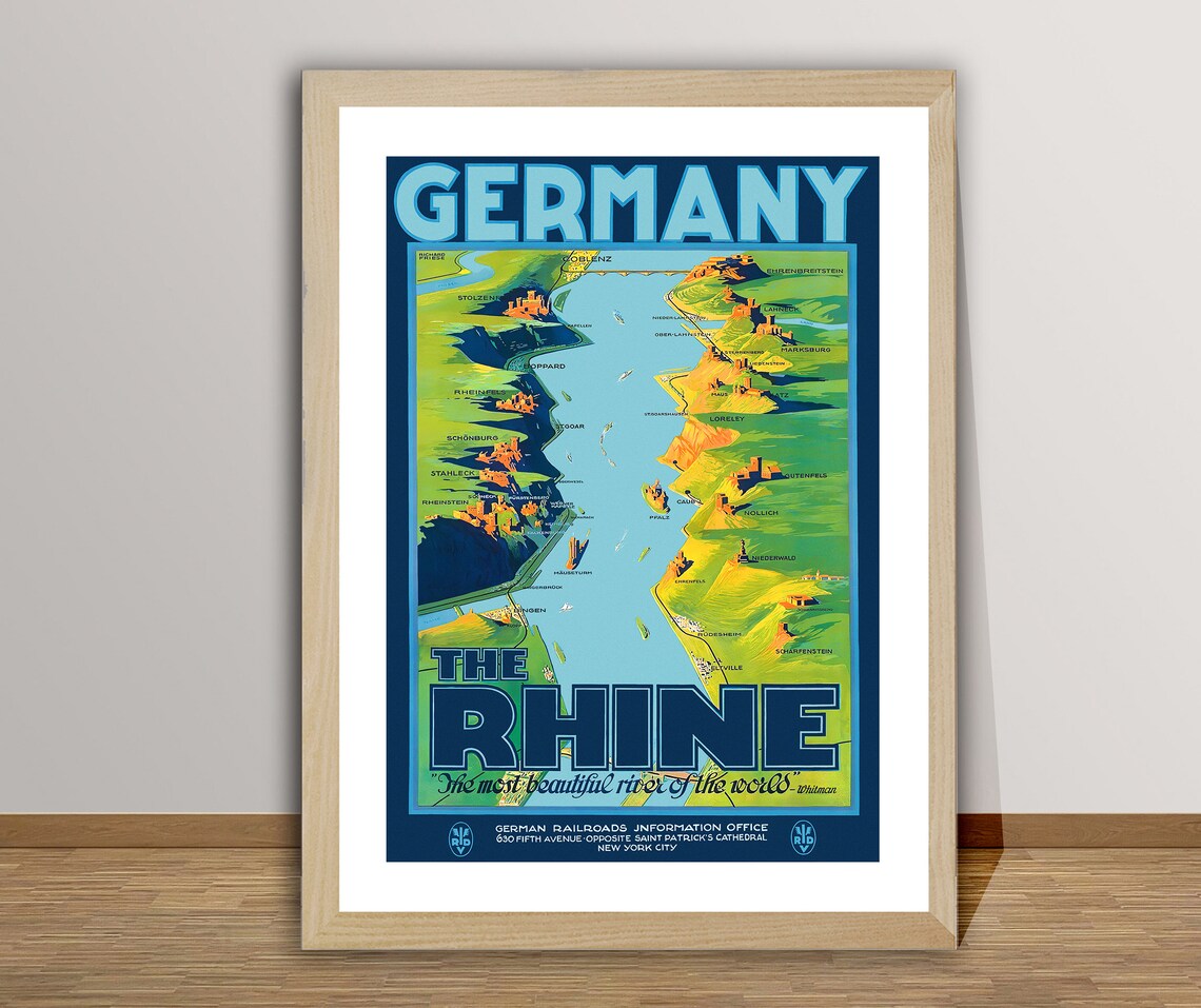 Rhine River Vintage Travel Poster, Germany