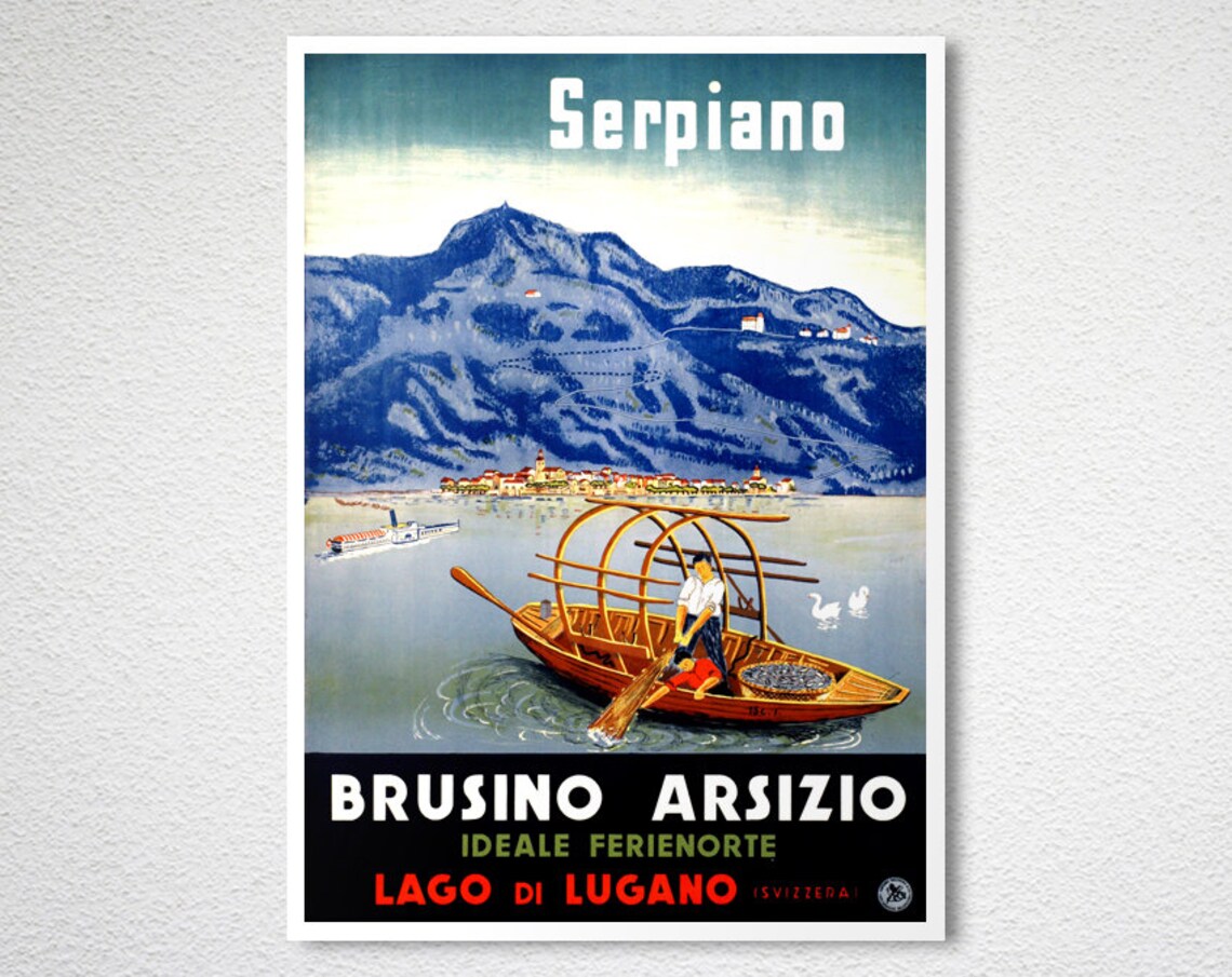 Serpiano Lago di Lugano Vintage Swiss Italian Lake Travel Poster Art - Image 2