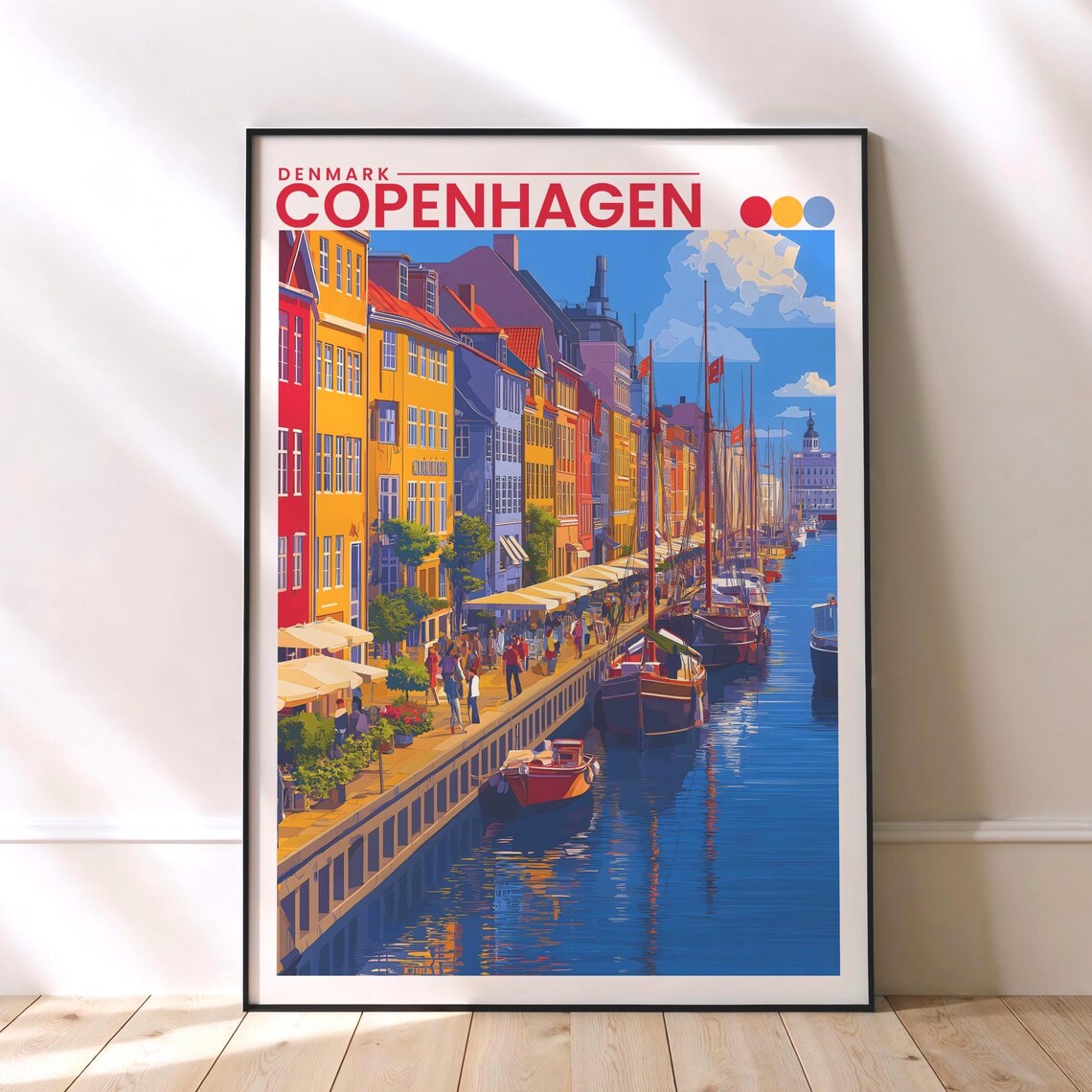Copenhagen Nyhavn Harbour Travel Poster, Scandinavia