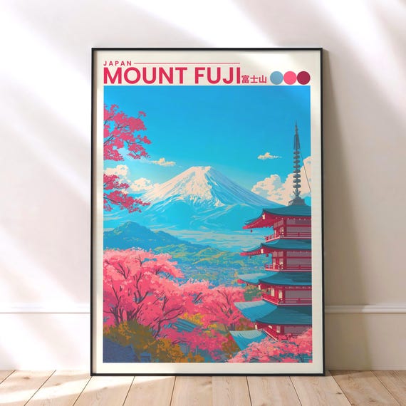 Mount Fuji Travel Poster, Japan Cherry Blossom