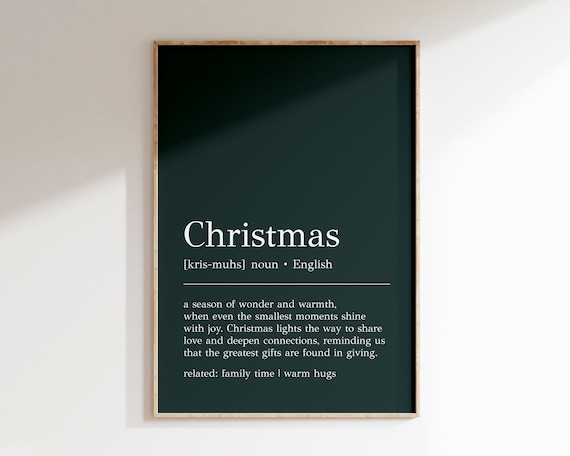 Christmas Definition on Green Typography Holiday Gift Wall Art