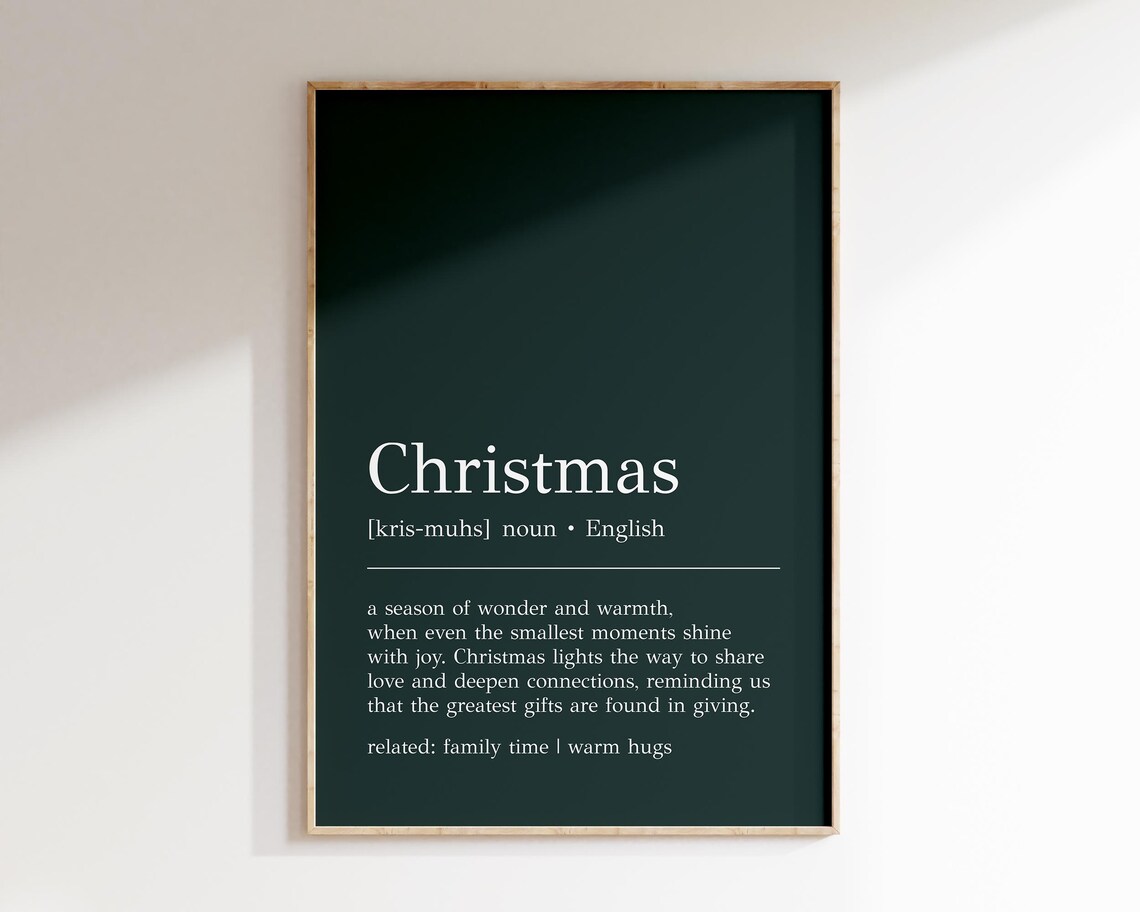 Christmas Definition on Green Typography Holiday Gift Wall Art