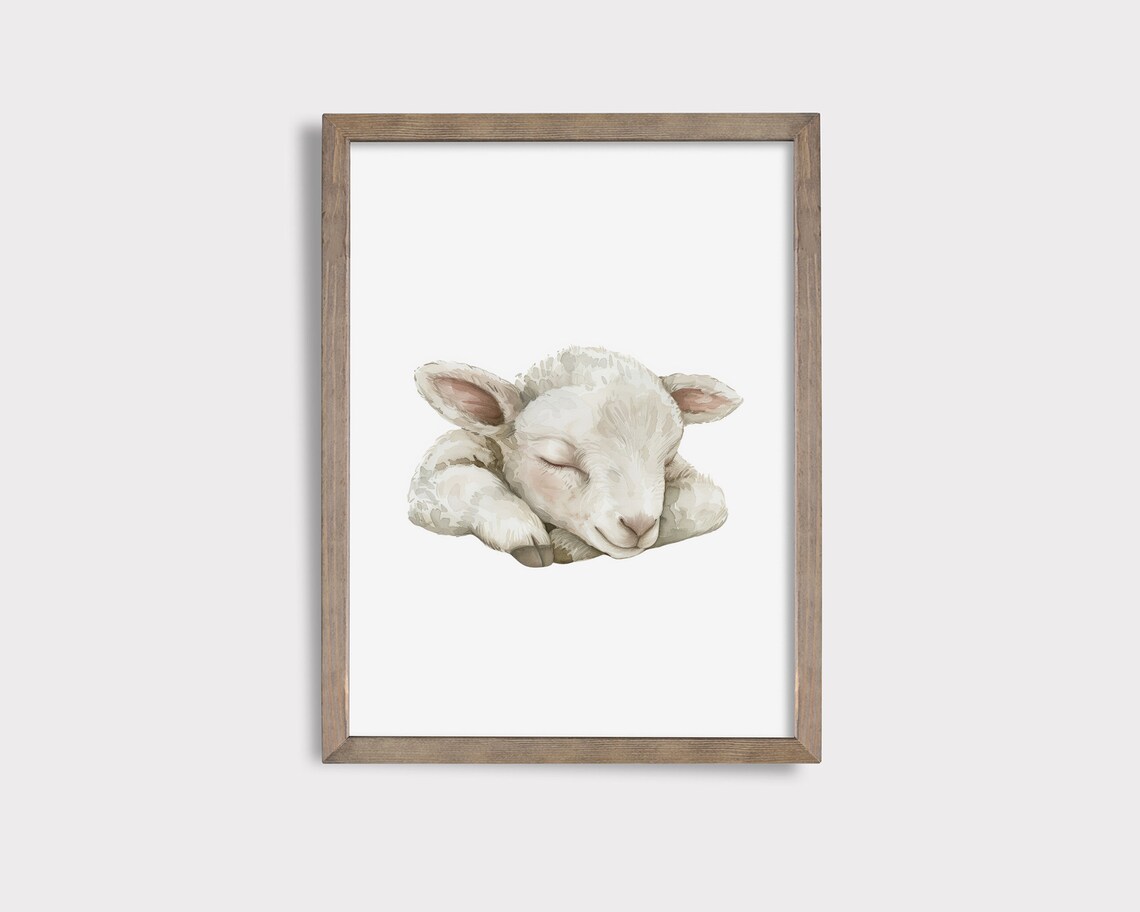 Sleeping Lamb Nursery Print, Cute Sheep Animal Art Print