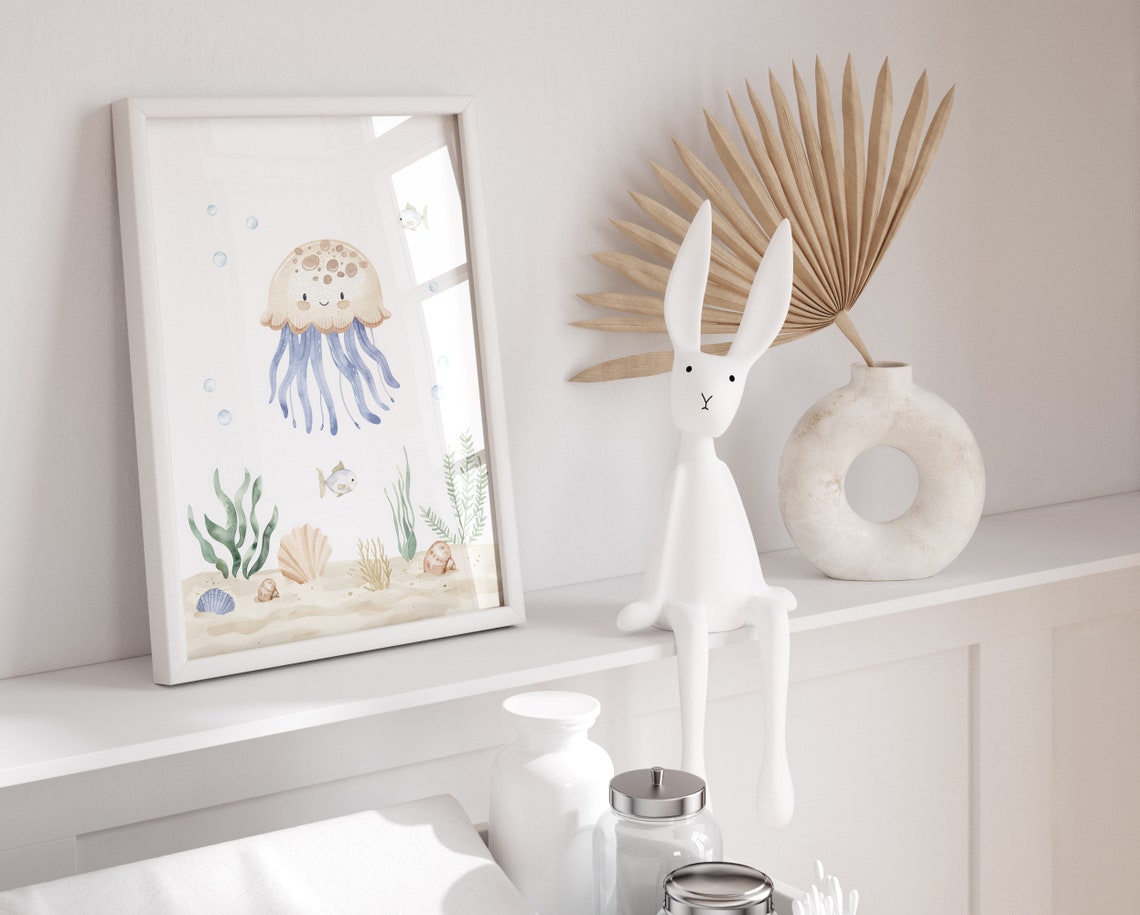 Smiling Jellyfish Watercolor Under The Sea Ocean Nursery Wall Poster - Image 2