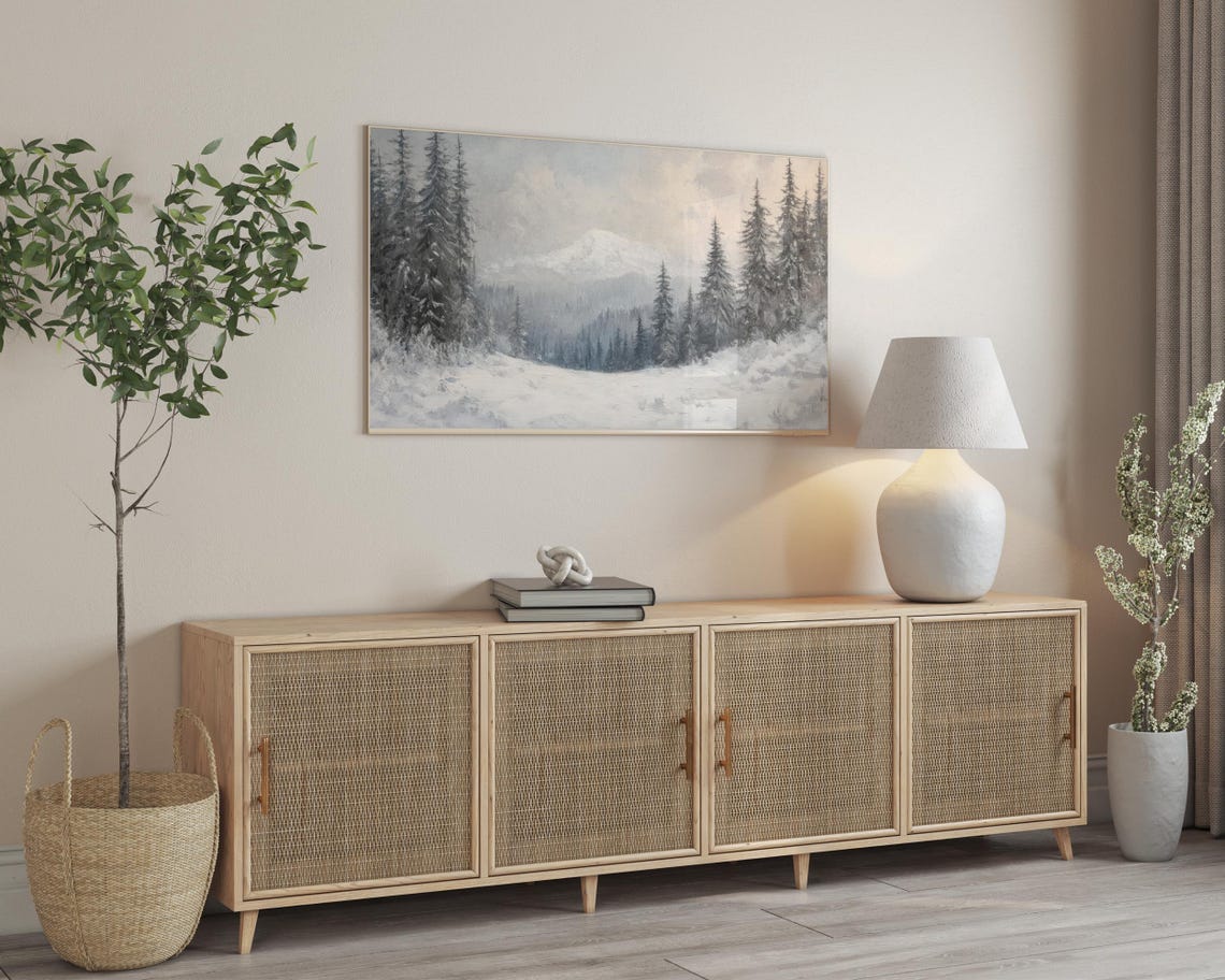 Snowy Pine Forest Winter Mountain Landscape Frame TV Art Poster - Image 3