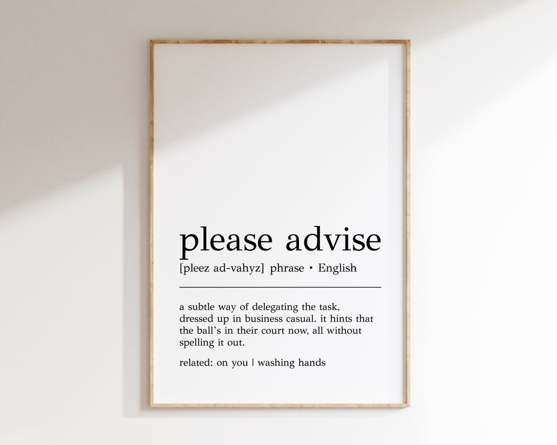 Please Advise Definition Print Funny Office Decor Home Office Wall Art Funny Home Office Print Cubicle Decor Print