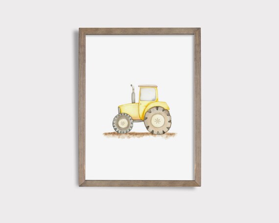 Yellow Tractor Watercolor Poster, Farm Nursery Wall Decor Art