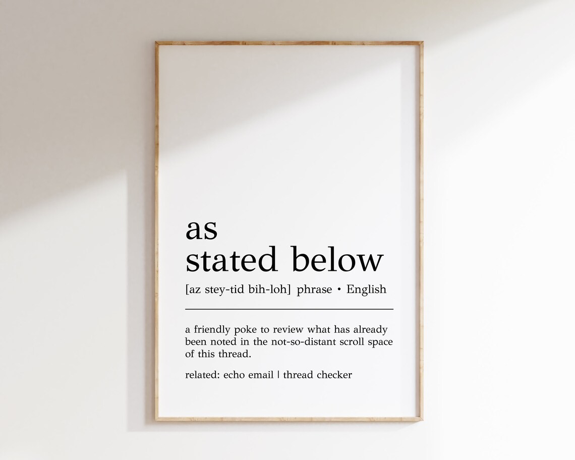 As Stated Below Definition Print Funny Office Decor Home Office Wall Art Cubicle Decor Print