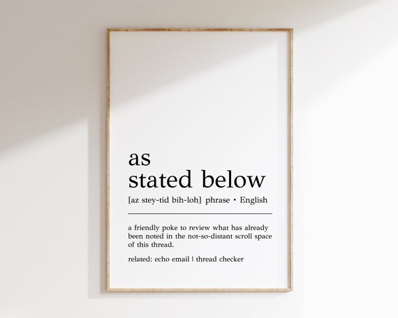 As Stated Below Definition Print Funny Office Decor Home Office Wall Art Cubicle Decor Print