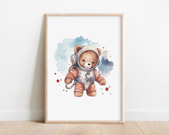 Astronaut Nursery Wall Art Boy Nursery Wall Decor Print Spacethemed Nursery Art Teddy Bear Print Outer Space Decor