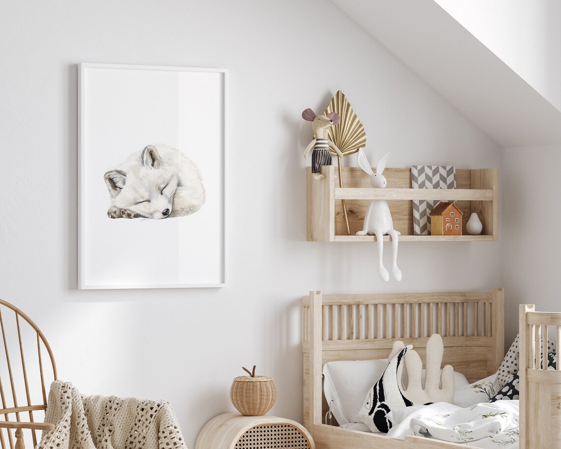 Sleeping Arctic Fox Print Arctic Fox Nursery Print Cute Sleeping Animal Fox Nursery Decor Arctic Nursery Decor Arctic Nursery Art - Image 2