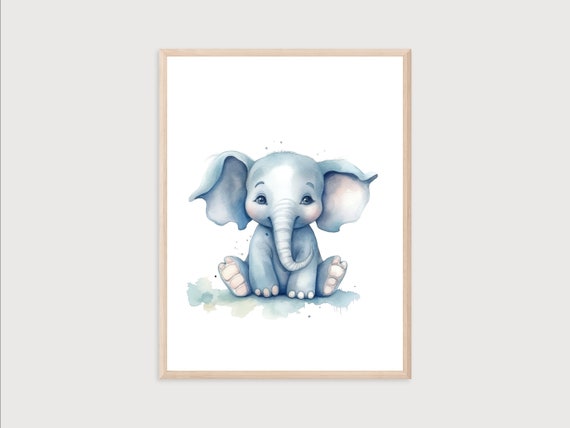 Baby Elephant Print Nursery Animal Print Watercolor Elephant Print Kids Room Decor Nursery Wall Art Elephant Wall Art