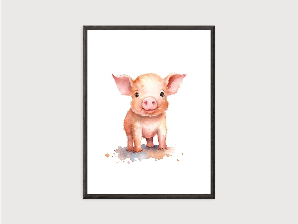 Baby Pig Watercolor Farm Animal Cute Piglet Nursery Wall Print - Image 2