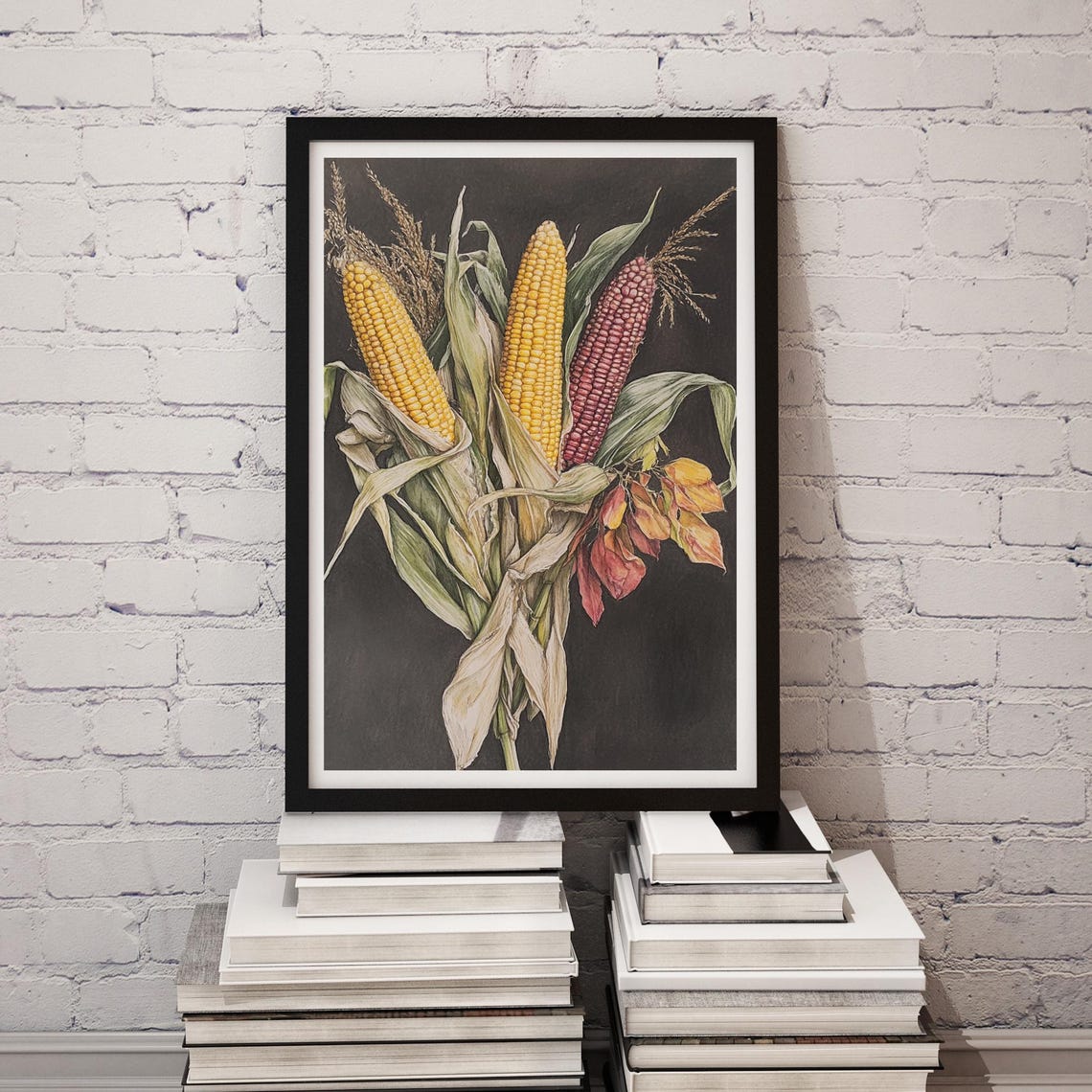 Harvest Corn Trio Gold And Ruby Ears Vintage Kitchen Art Poster