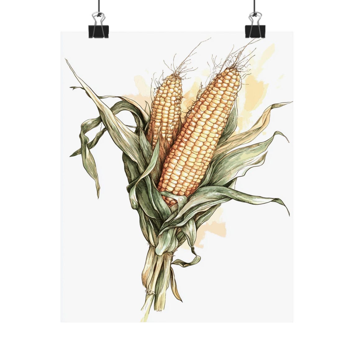 Golden Corn Ears Autumn Harvest Watercolor Botanical Kitchen Poster