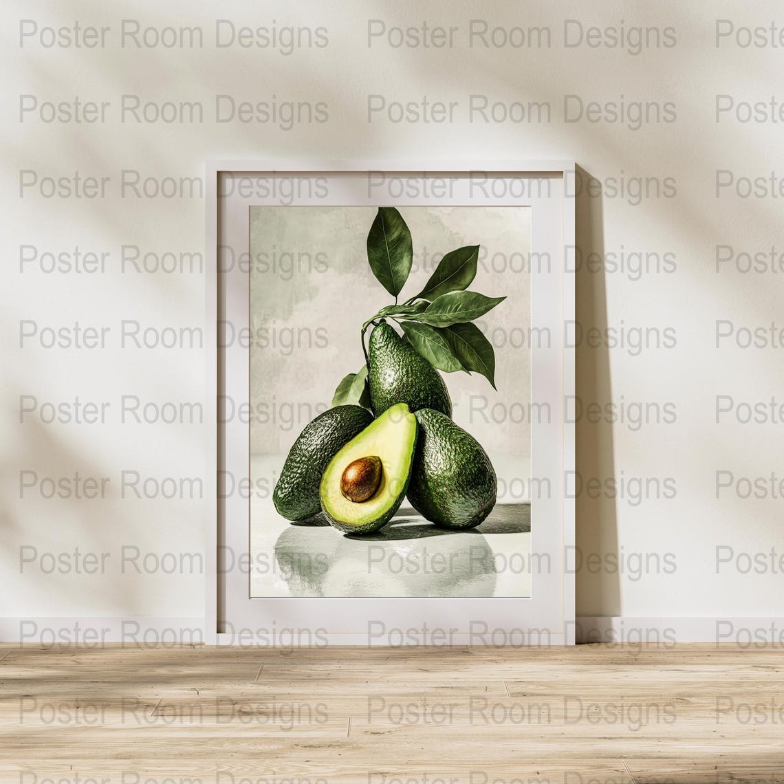 Avocado Trio Art Photography Poster with Leafy Green Branches - Image 2