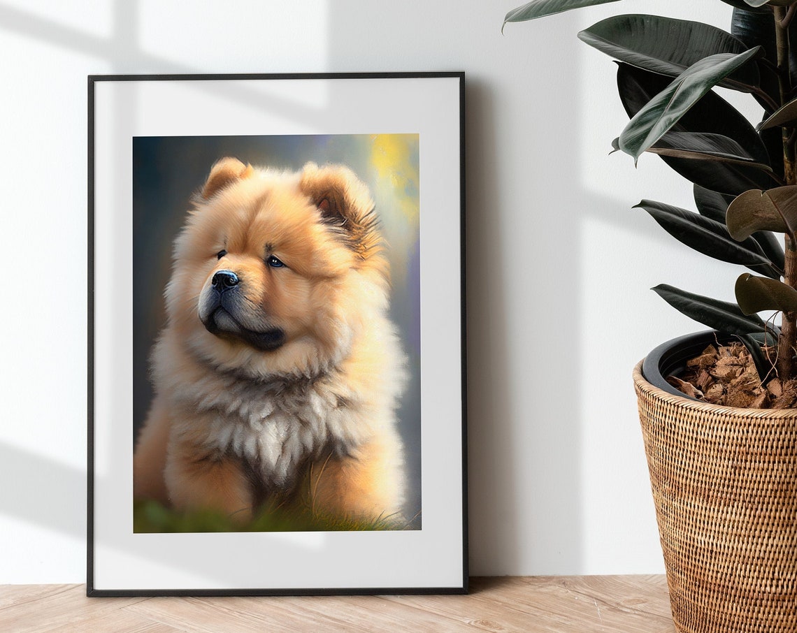 Chow Chow Puppy Portrait Fluffy Golden Dog Painting Art Poster