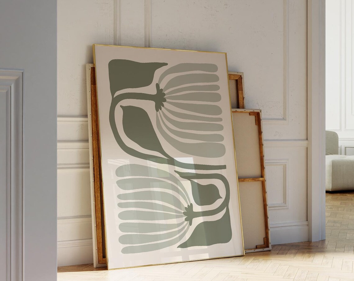 Sage Green Flower Japandi Wall Art Print