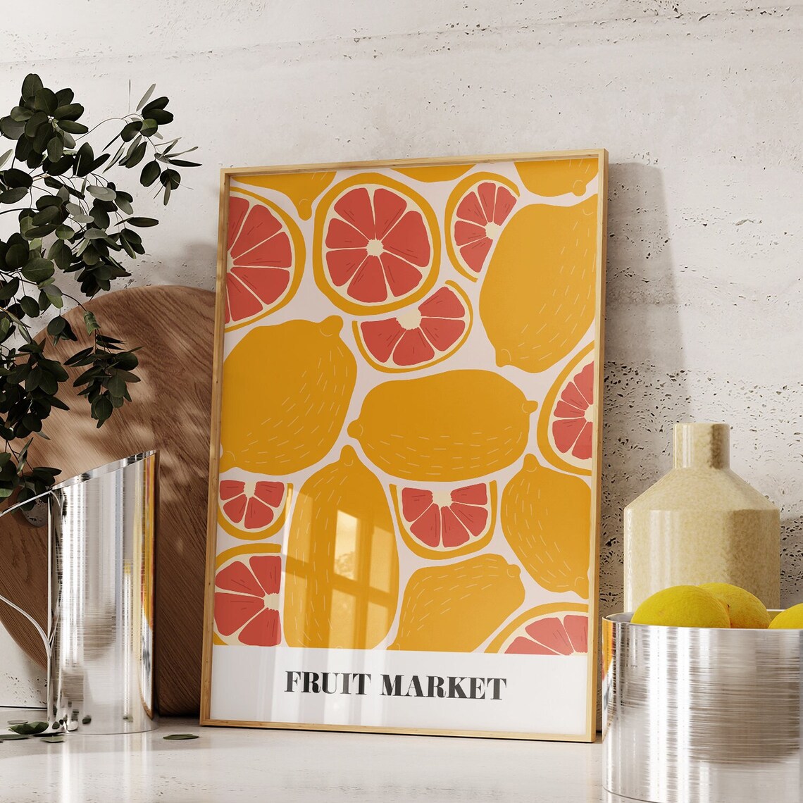 Fruit Market Kitchen Wall Art, Colourful Grapefruit Print