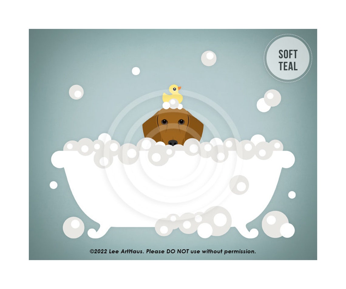 Red Dachshund In Bubble Bath With Rubber Duck Funny Dog Art Poster - Image 4
