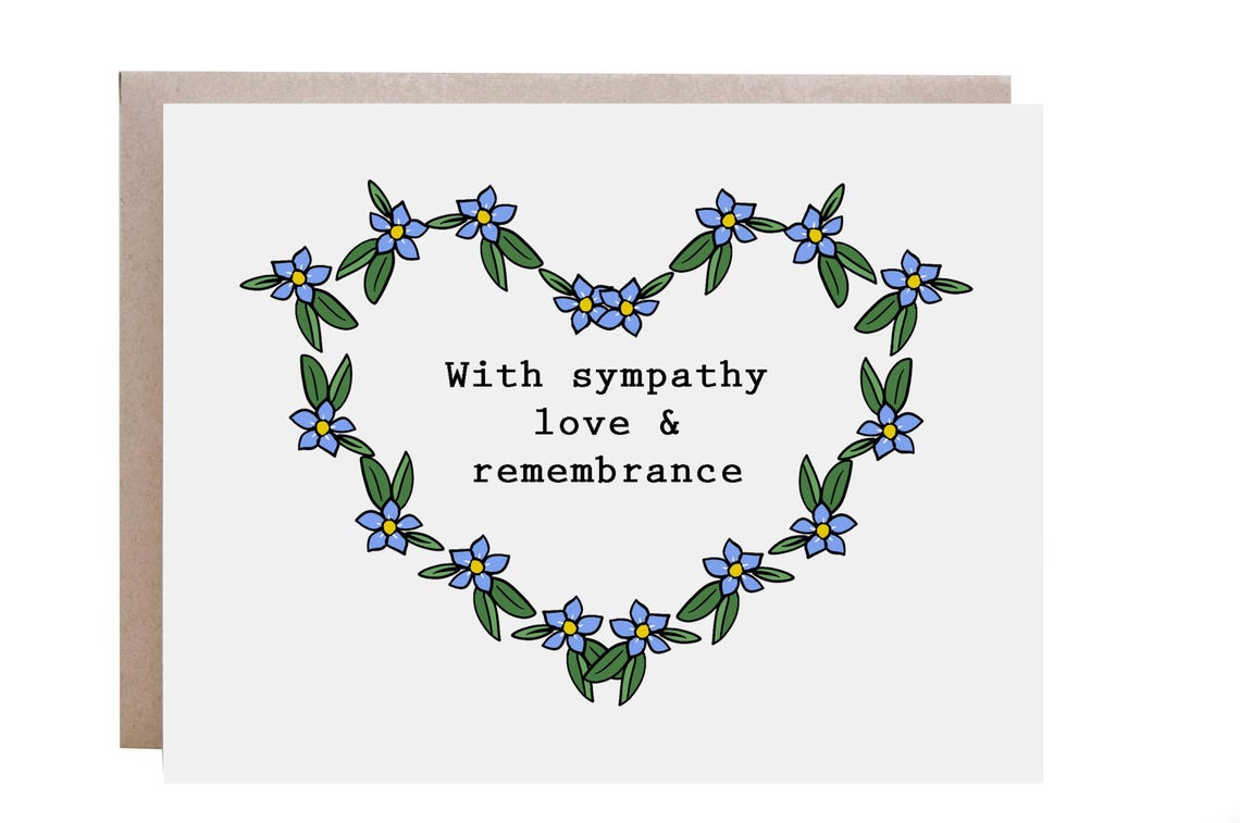 Forget Me Not Heart Flower Wreath Sympathy Remembrance Card Poster