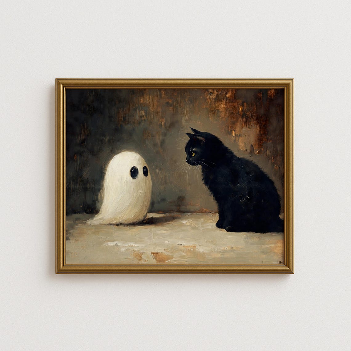 Black Cat And Wall Art Cute Halloween Painting Moody Decor Whimsical For Spooky Season