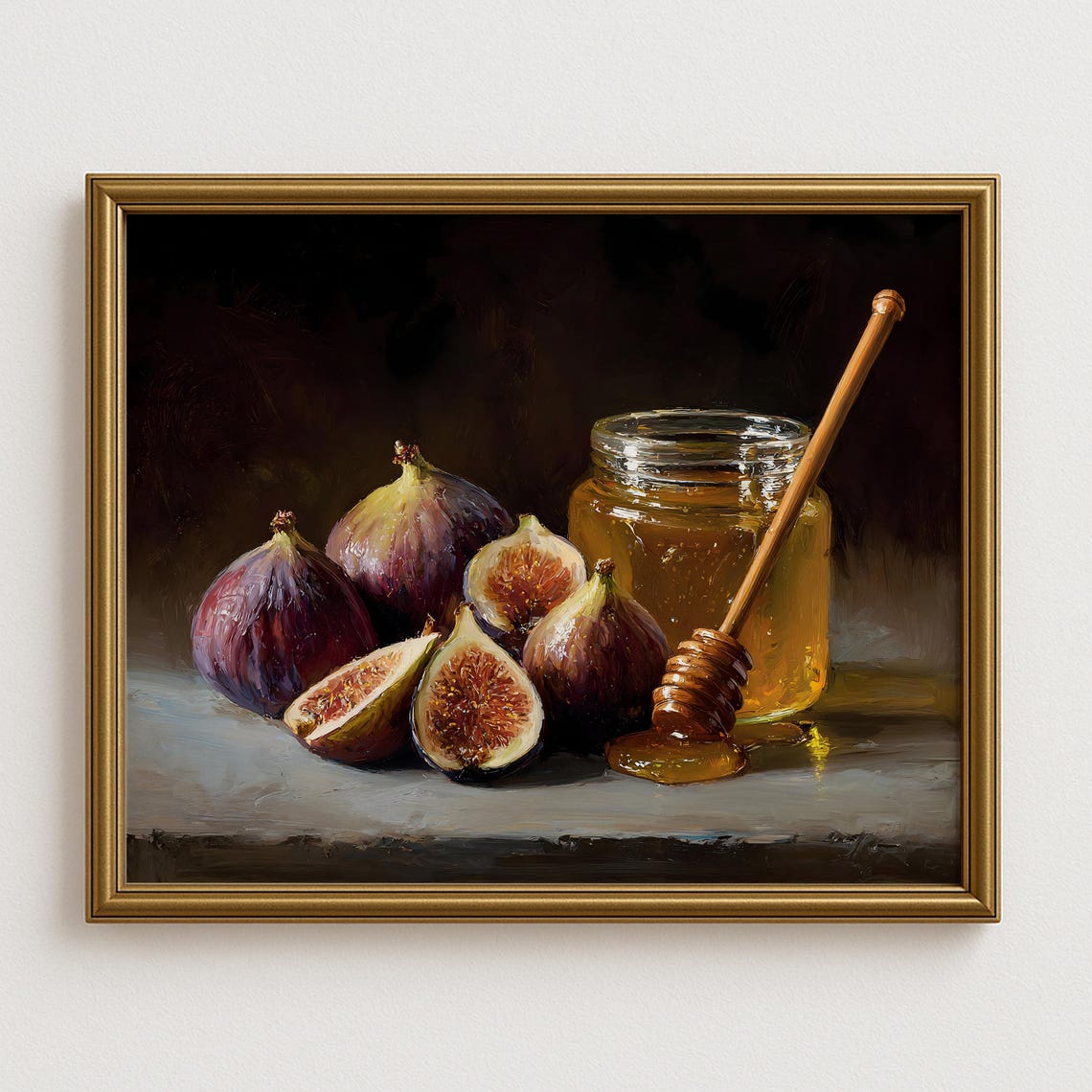 Ripe Figs And Golden Honey Jar Rustic Kitchen Still Life Poster