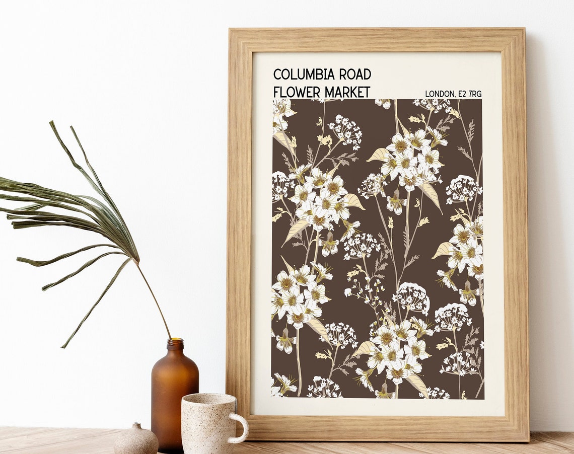 Columbia Road Flower Market Print London Flower Market Floral Print Flowers Poster Boho Floral Vintage Flowers Botanical Art Brown