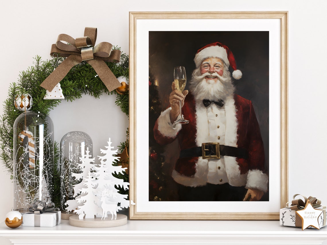 Santa Claus Champagne Toast Black Tuxedo Holiday Party Poster - Image 2