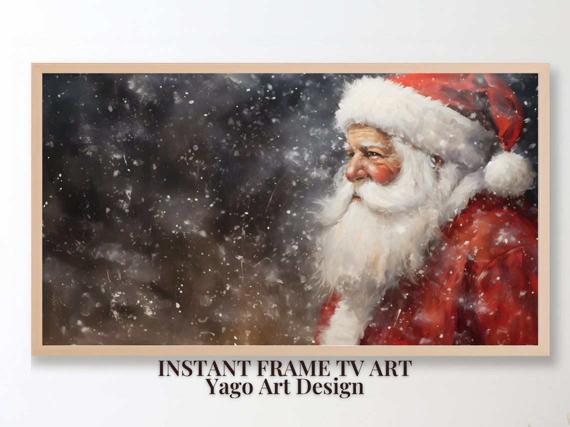 Santa Claus Snowy Night Profile Dark Vintage Christmas Poster
