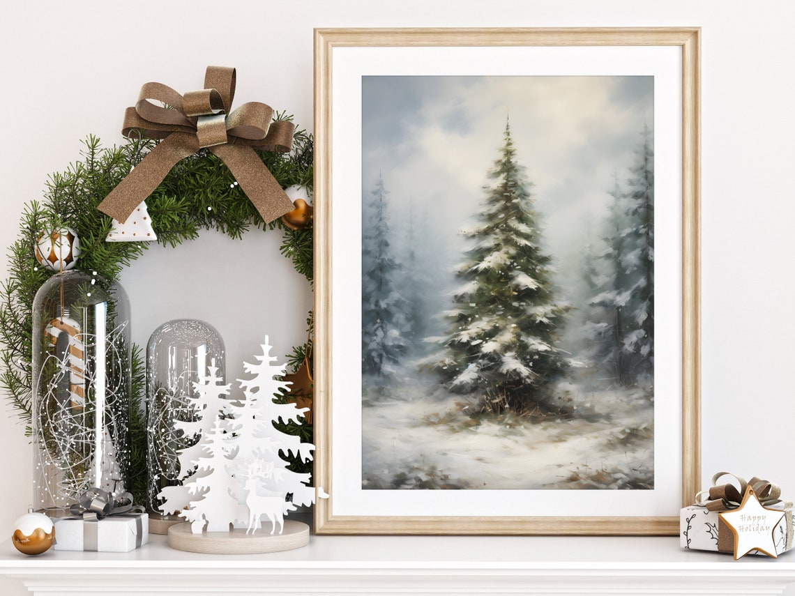 Lone Pine Tree in Misty Snow Winter Minimalist Nature Poster - Image 2