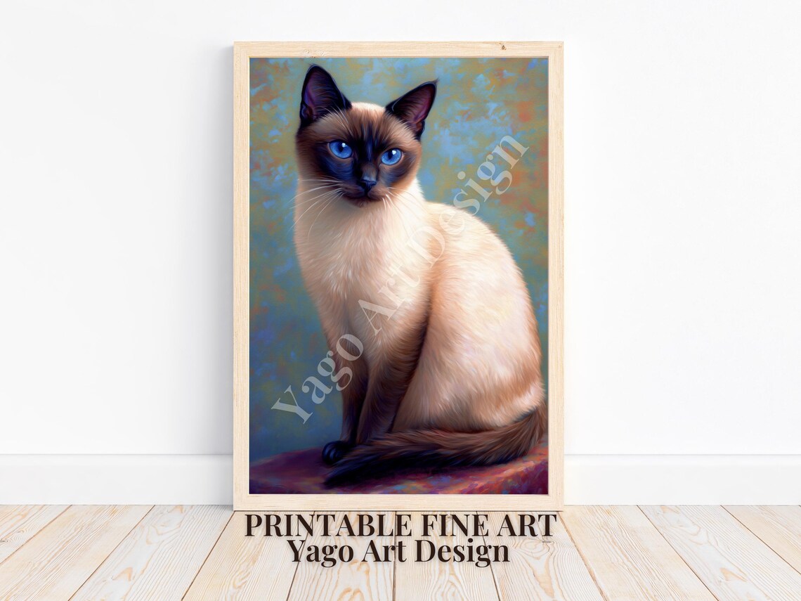 Antique Siamese Cat Portrait Blue Eyes Vintage Oil Style Poster - Image 4