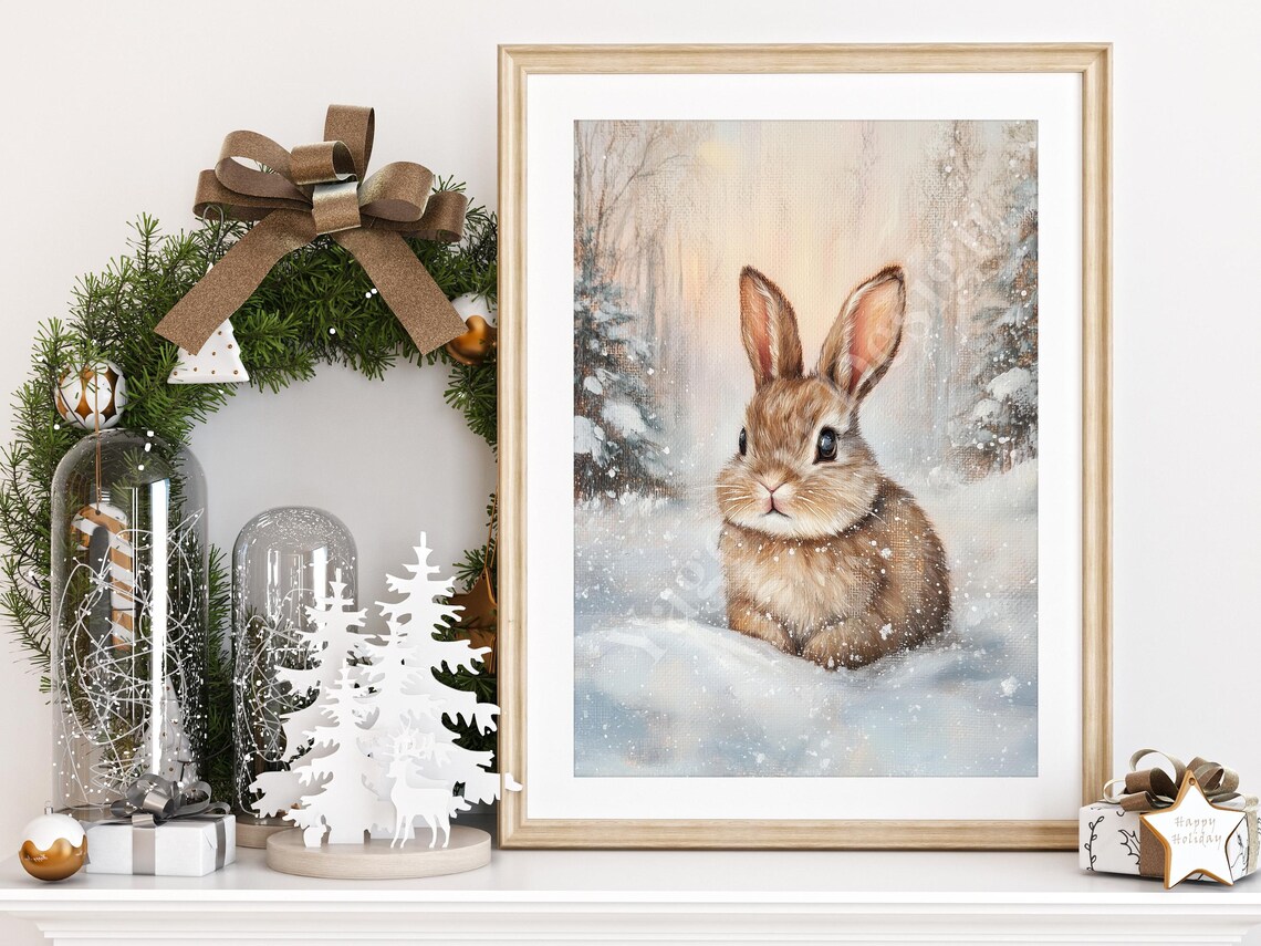 Bunny in Snowy Winter Forest Poster Cute Nursery Woodland Art - Image 2