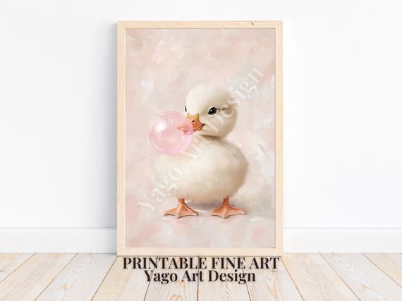Duck With Bubblegum Bubble Wall Art Print Trendy Girly Aesthetic Art Minimalist Duck Art Preppy Dorm Decor Cute Duck Poster