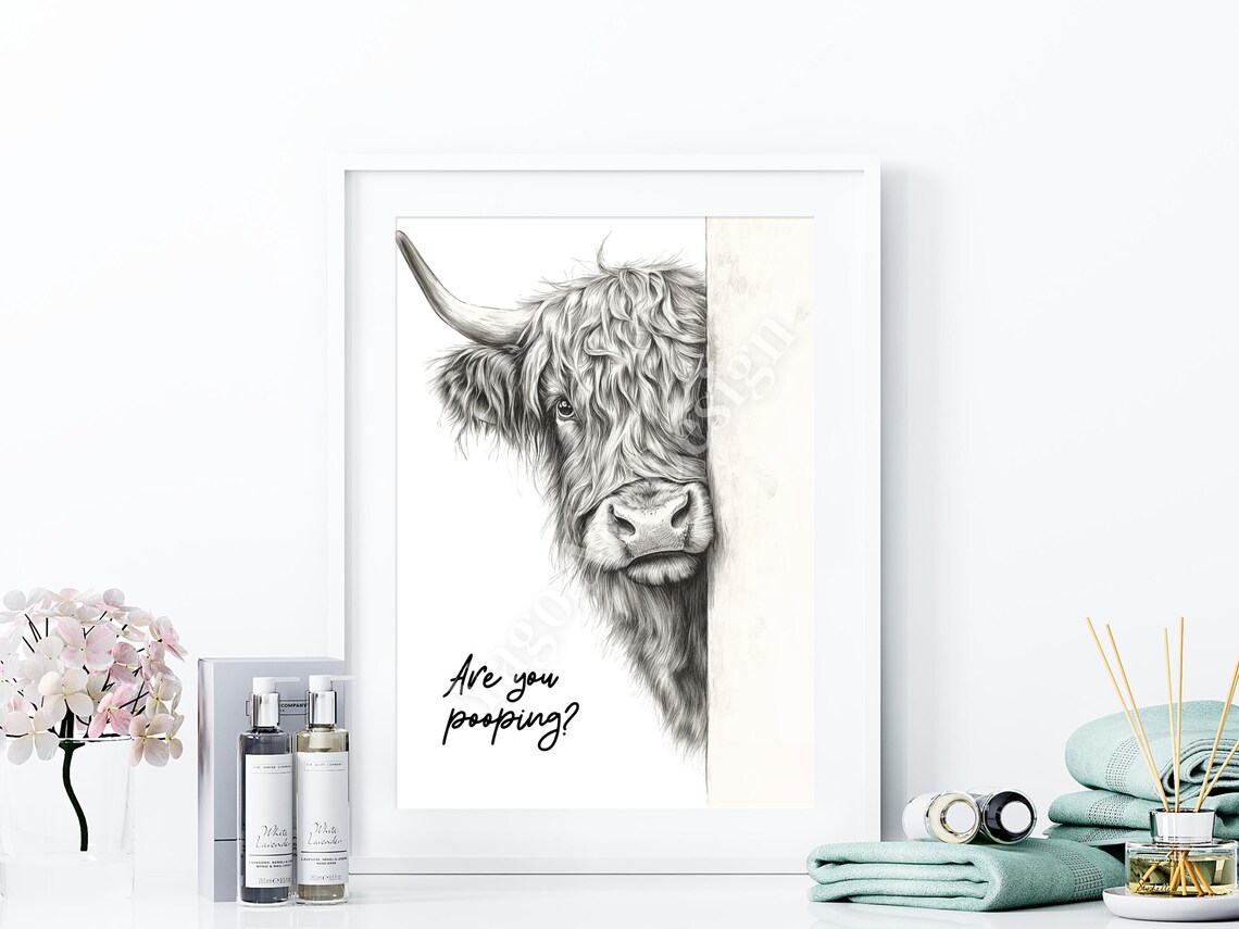 Funny Highland Cow Bathroom Poster, Minimalist Farmhouse - Image 3