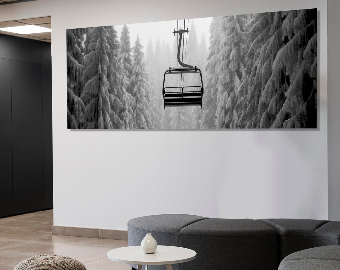 Ski Lift Black and White Art Print, Winter Decor - Image 3