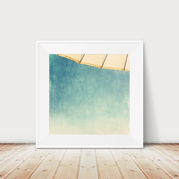 Mint Green Beach Umbrella Print Abstract Ombre Art