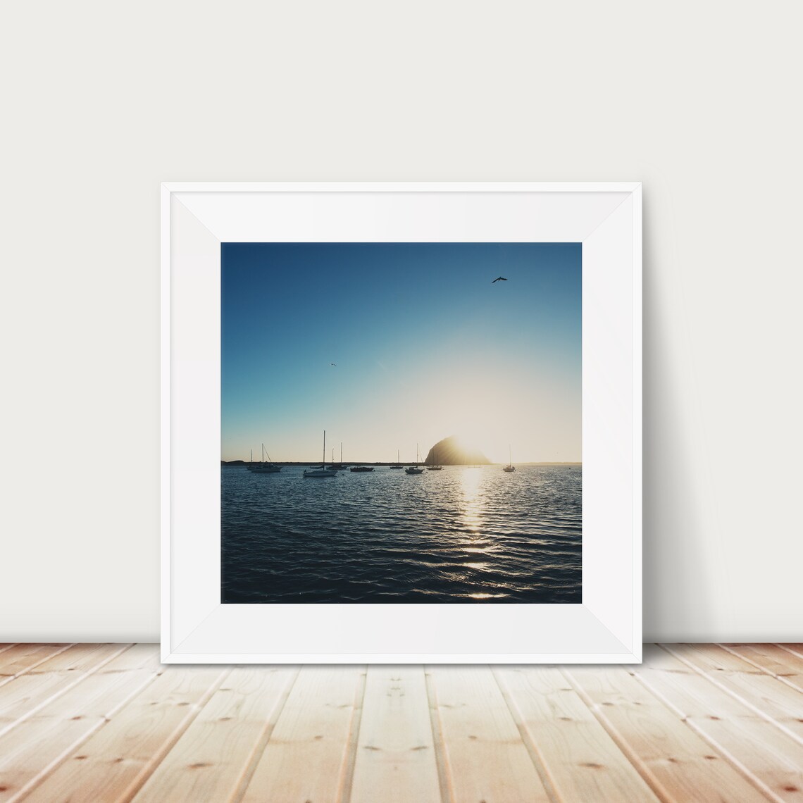 Morro Rock Sunset Silhouette Sailboats Harbor California Coast Poster