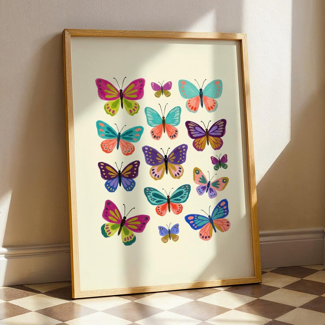 Colorful Butterfly Collection Vibrant Folk Maximalist Nature Poster