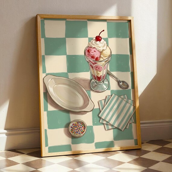 Retro Diner Ice Cream Sundae Illustration Sweet Treat Poster