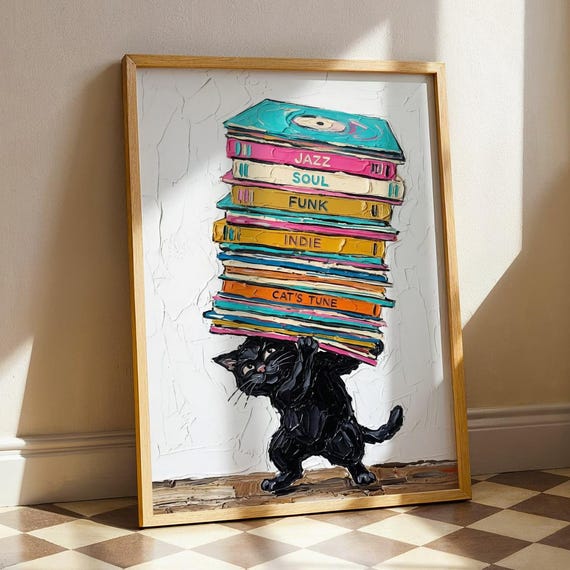 Black Cat Vinyl Record Printable Retro Music Lover Print Colorful Poster Collection Decor Vintage Pop Art Digital Download