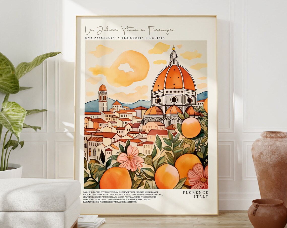 Florence Italy Duomo Orange Blossom Watercolor La Dolce Vita Poster