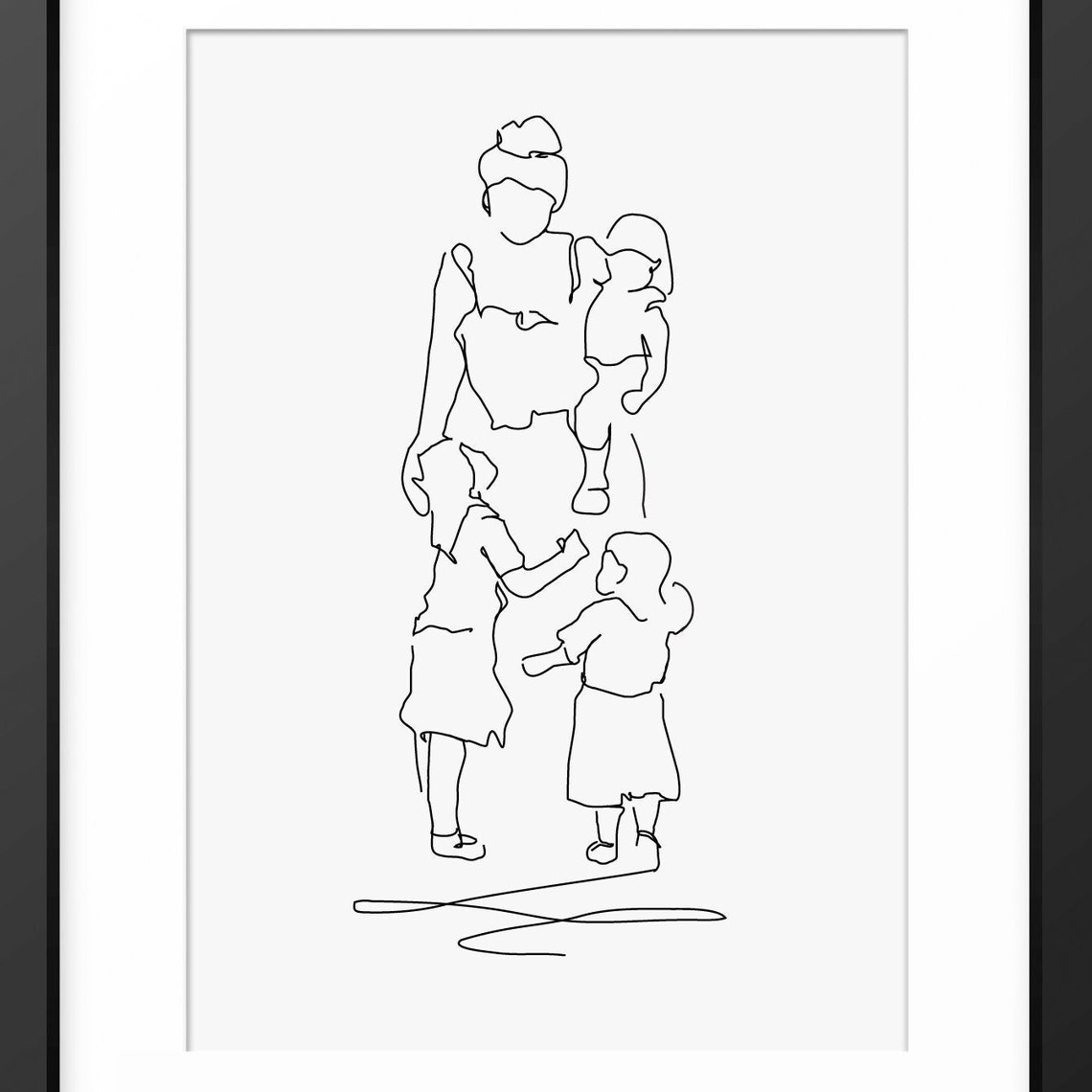 Mother And Children Art Line Art Family Drawing Mothers Day Print Mum Print Mum Art Mom Gift Mother And Daughters Print Mum Portrait