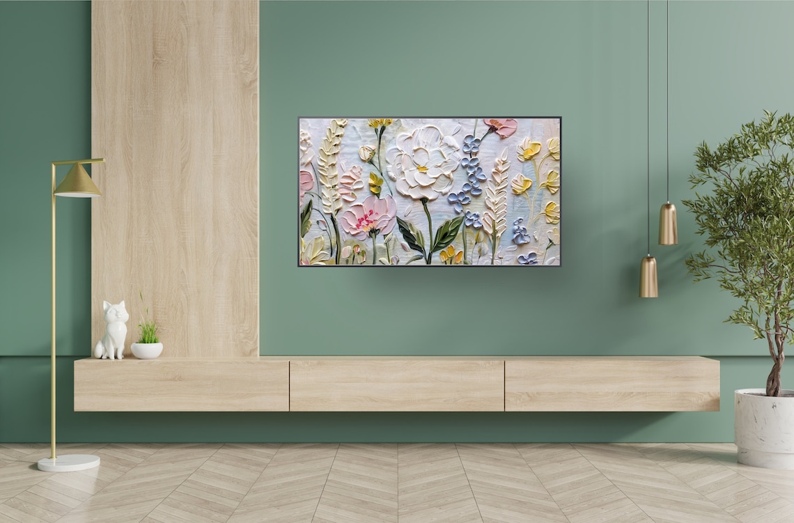 White and Pastel Floral Impasto Textured Flower Painting Print - Image 2