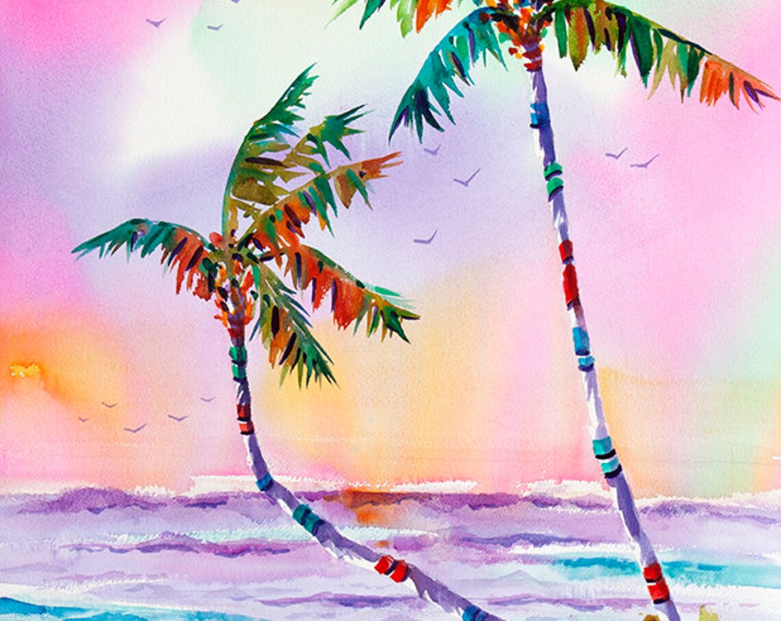 Palm Tree, Key West Coastal Watercolor Art Print