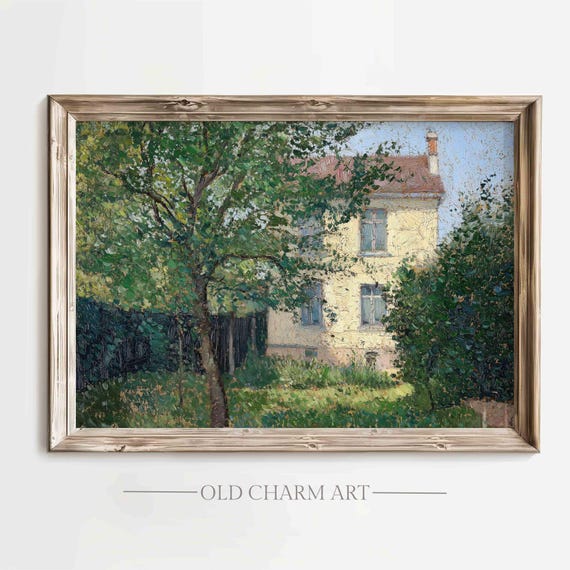Cottage Garden Painting Vintage Cottage Oil Painting Farmhouse Wall Art Decor Spring Garden Art Print Wa269